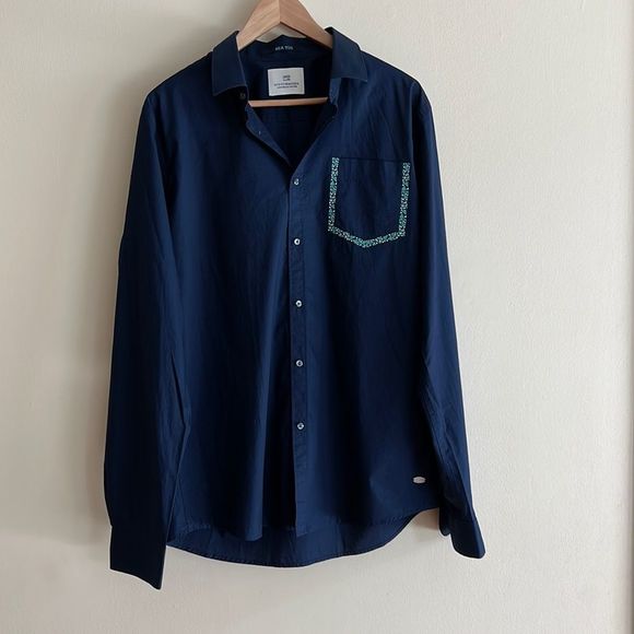 Scotch & Soda Casual Button Down Navy Shirt Size XL - Picture 2 of 8